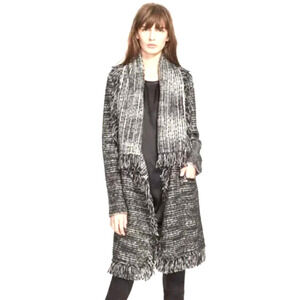 Vince Wool Blend Boucle Oversized Frayed Edge Jacket Open Cardigan Tweed…